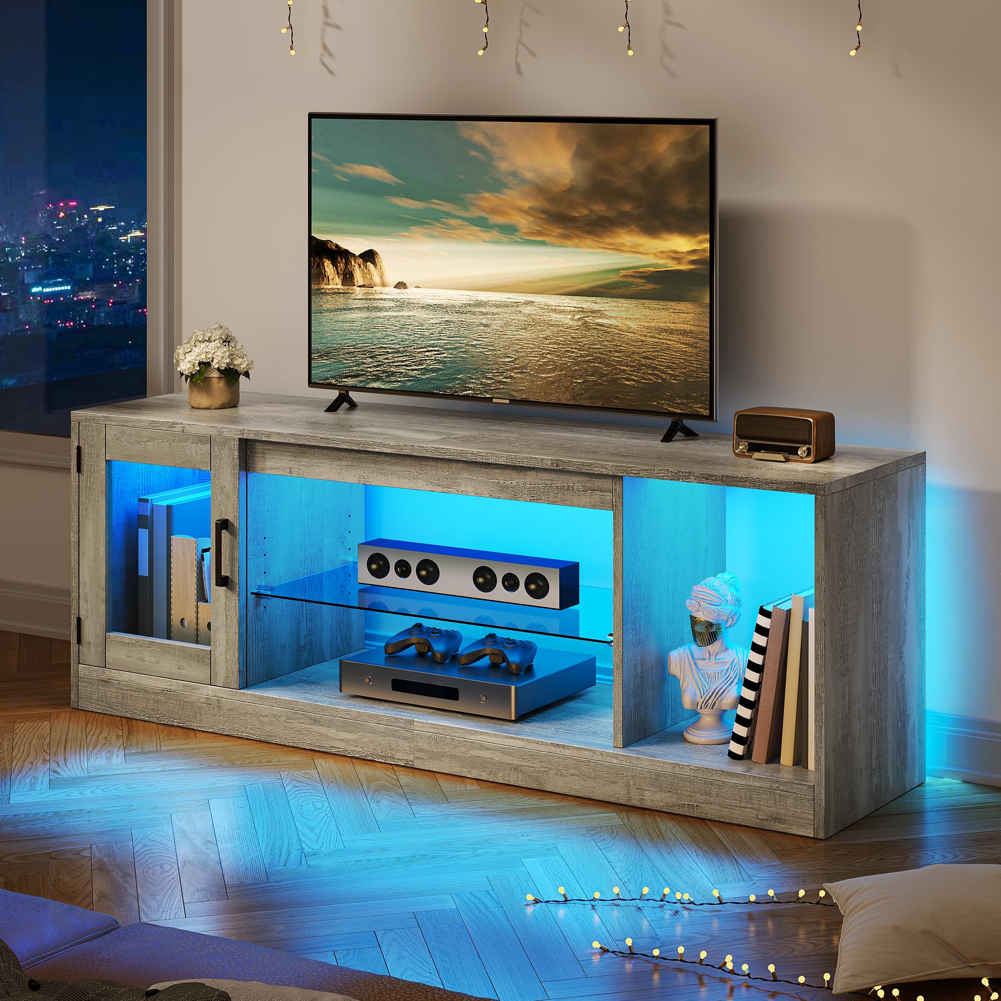 Contemporary 148 cm Gaming TV Cabinet for TVs Up to 65 Inches with 22 RGB Modes