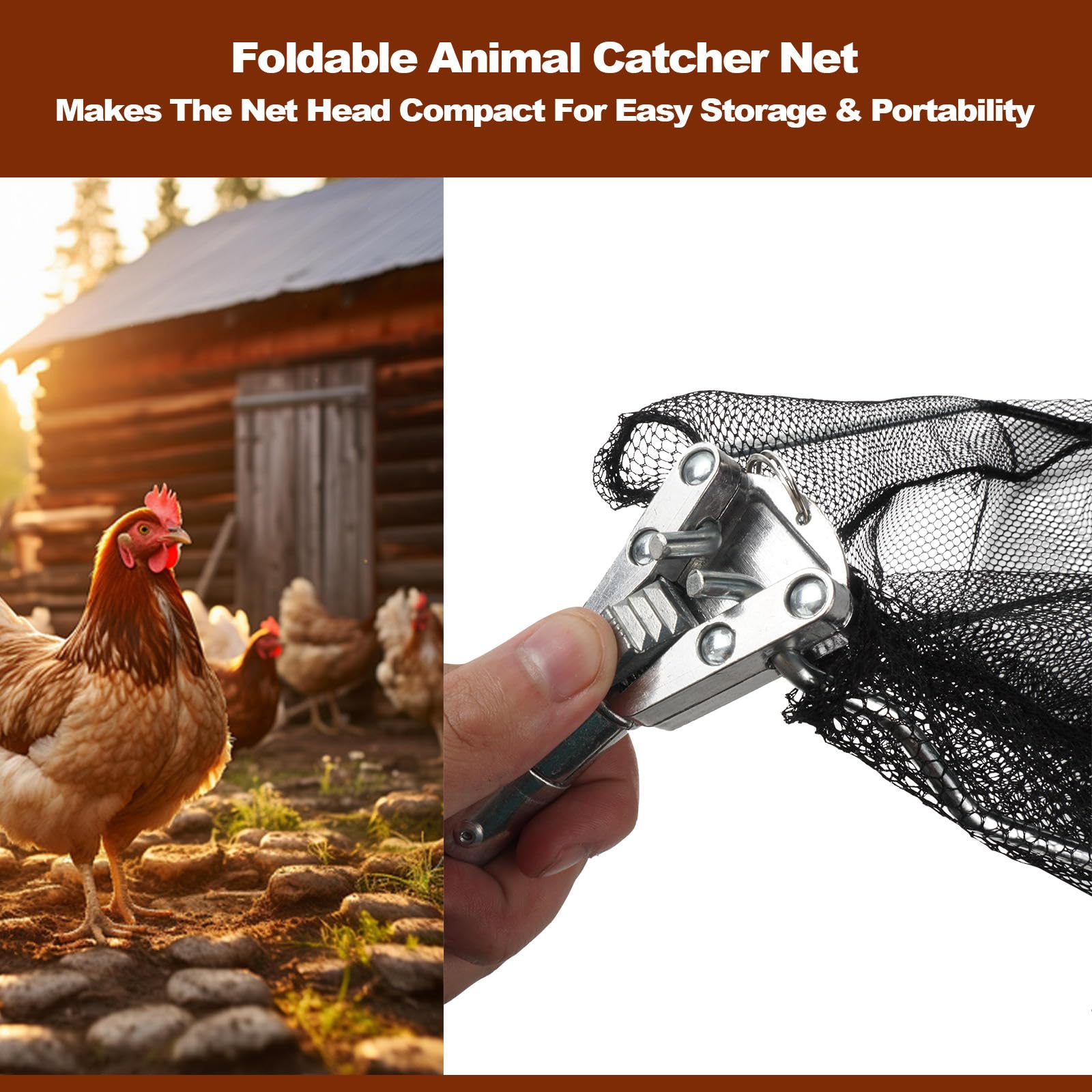 Smarkey Filet De Capture De Poulet, Filet Animal Avec Poteau Extensible En Acier Inoxydable De 117 Cm, Filet à Poulet Pour Poulets, Canards, Oiseaux, Chats, Chiens, Résille, Attrape-poulet Pour
