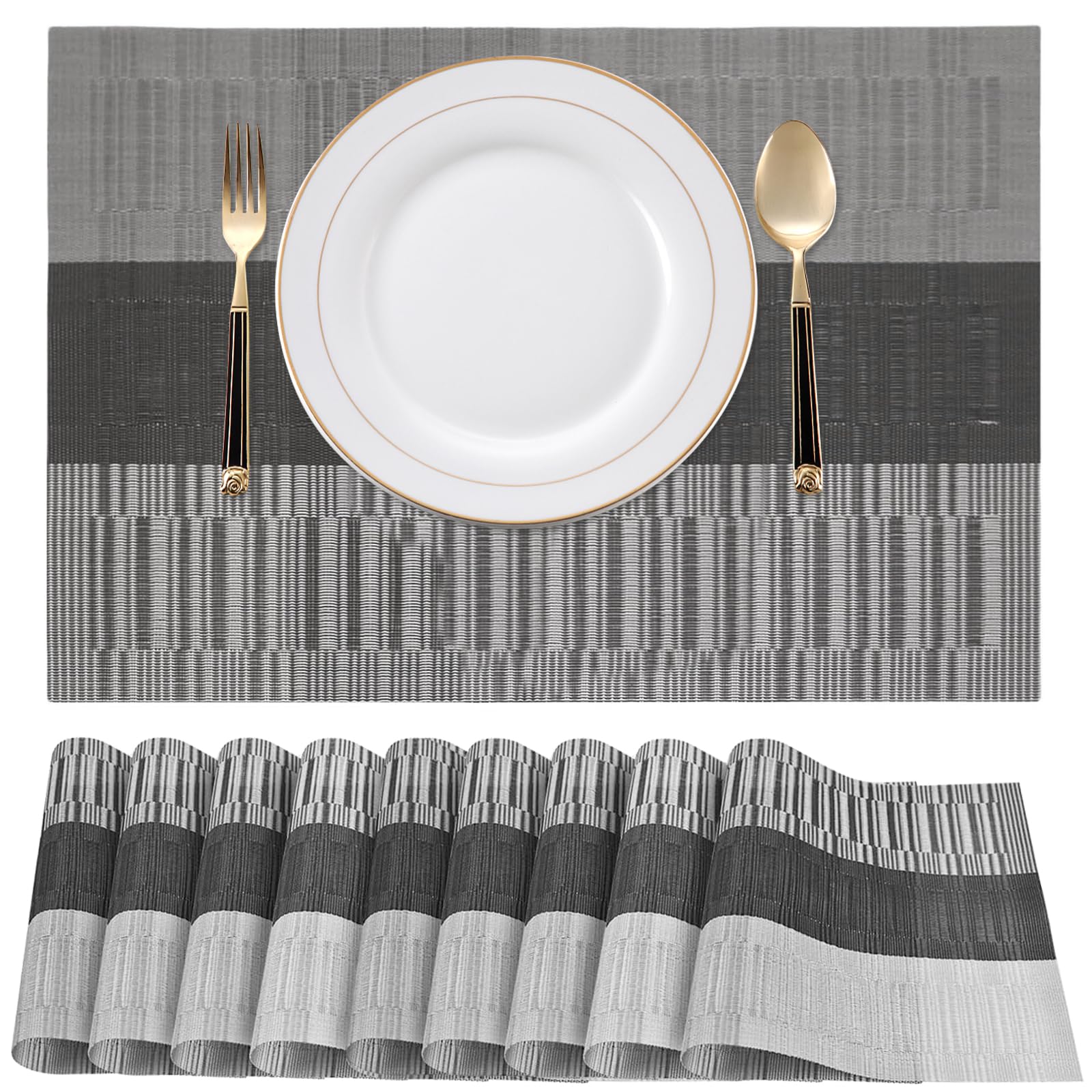 Placemat Table Mats for Table Set of 10, Placemats 45x30cm Non-Slip Heat Resistant Place Mats Washable for Dining Restaurant Kitchen (Grey)