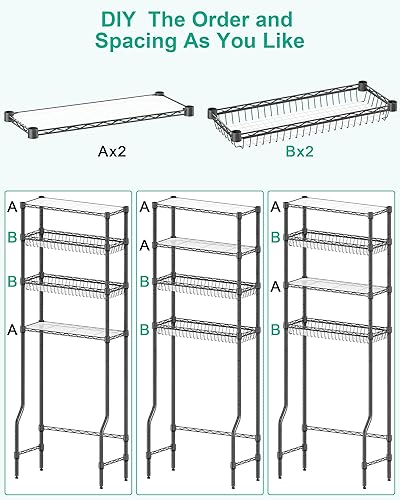Miniatura 9 de Almacenamiento sobre el inodoro, organizador de 4 niveles para colocar sobre el inodoro, estante de almacenamiento de metal independiente para el