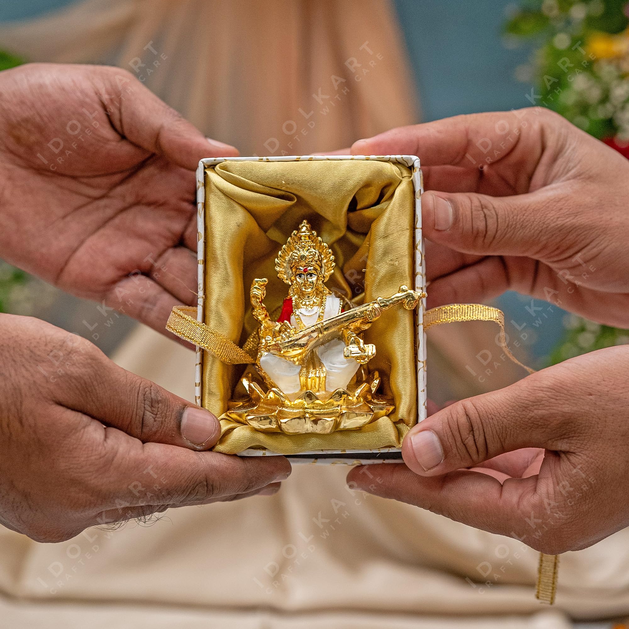 24K Gold Saraswati Maa Idol - Home Temple Decor -5