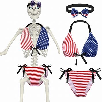 MiniInflat 3 Pcs 12ft Skeleton Outfits Accessories Bikini Bandana Spaghetti Strap Top for Summer Garden Outdoor DecorPatriotic