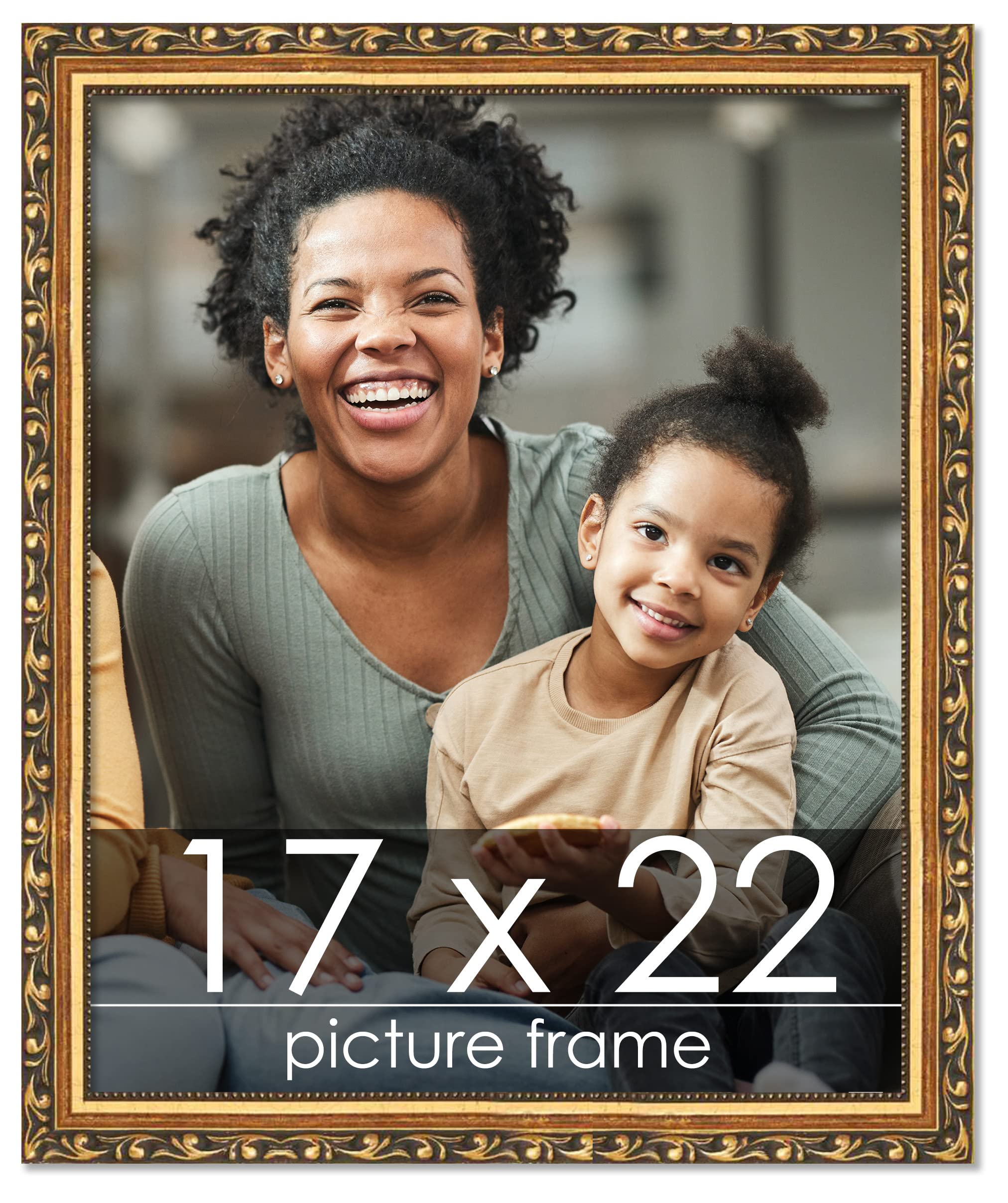 Poster Palooza 17x22 Traditional Gold Complete Wood Picture Frame with UV Acrylic Plexiglass, Foam Board Backing & Hardware Included