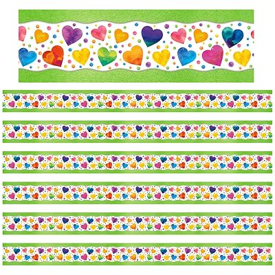 North Star Teacher Resources All Around The Board Trimmer, Watercolor Hearts, 43' per Pack, 6 Packs