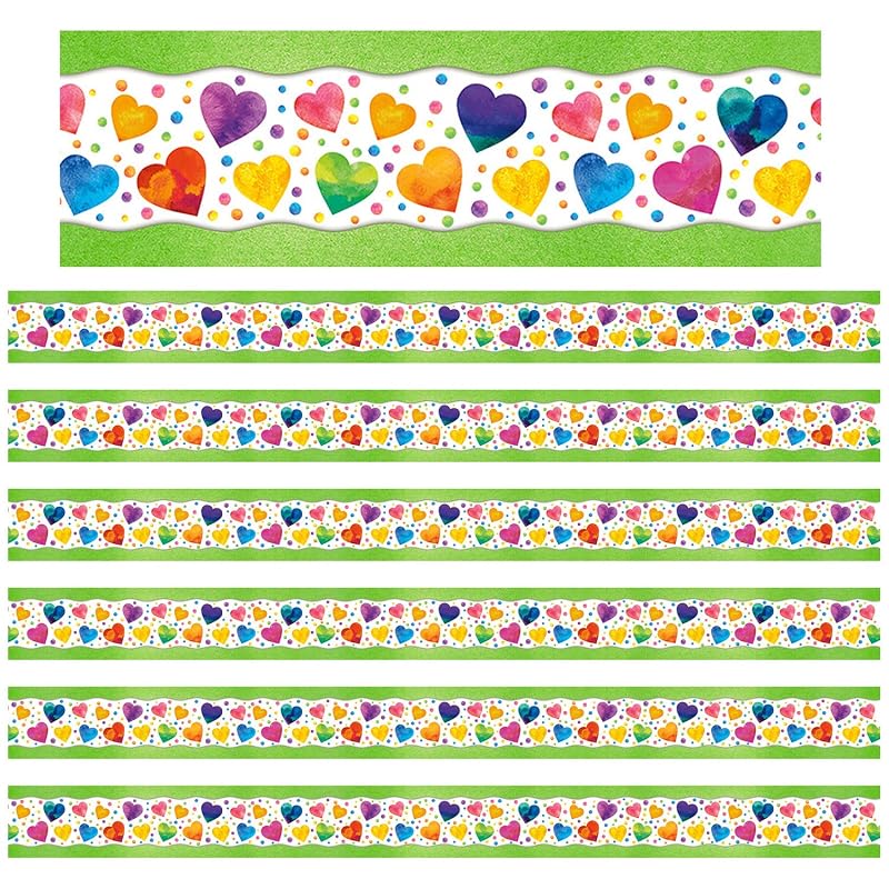 North Star Teacher Resources All Around The Board Trimmer, Watercolor Hearts, 43' per Pack, 6 Packs