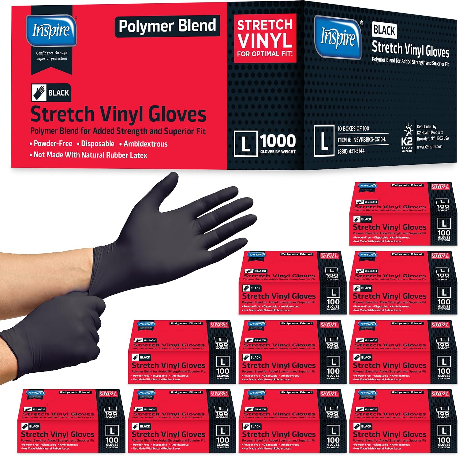 Inspire Nitrile-Vinyl Blend Exam Gloves - Disposable, Latex Free, Cleanroom Nitrile Gloves for Cooking Food Prep & Cleaning (Case Of 1000, Large)
