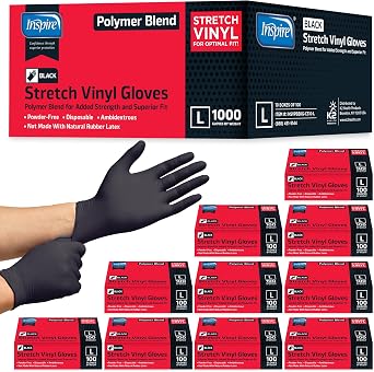 Inspire Nitrile-Vinyl Blend Exam Gloves - Disposable, Latex Free, Multipurpose Nitrile Gloves for Cooking Food Prep & Cleaning Case Of 1000, Large