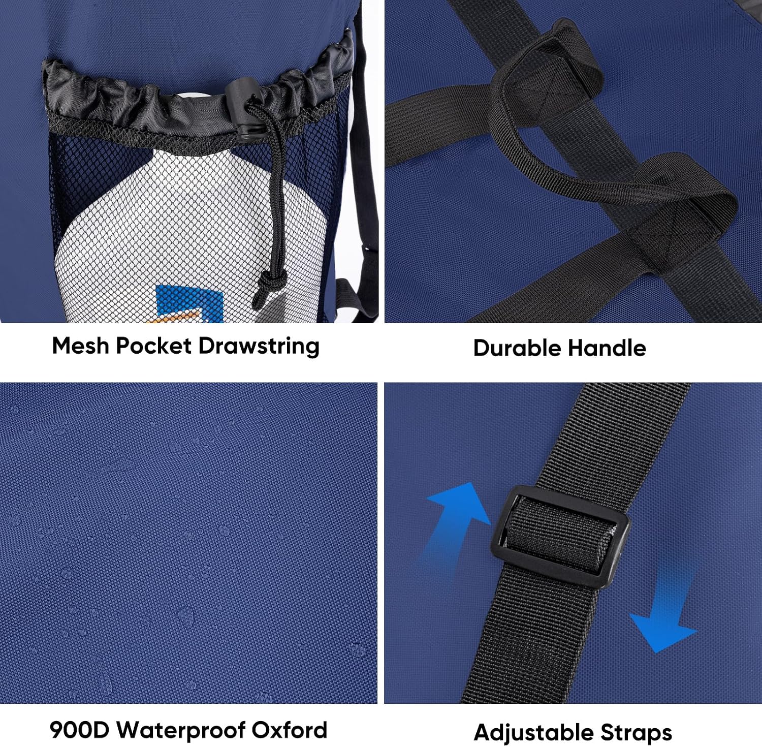 BALEINE 120L Laundry Bag Backpack, 900D Oxford Fabric Large Travel Laundry Bags with Shoulder Straps and 2 Mesh Pockets for College Dorm, Apartment, Laundromat (Navy, 120L) image 5