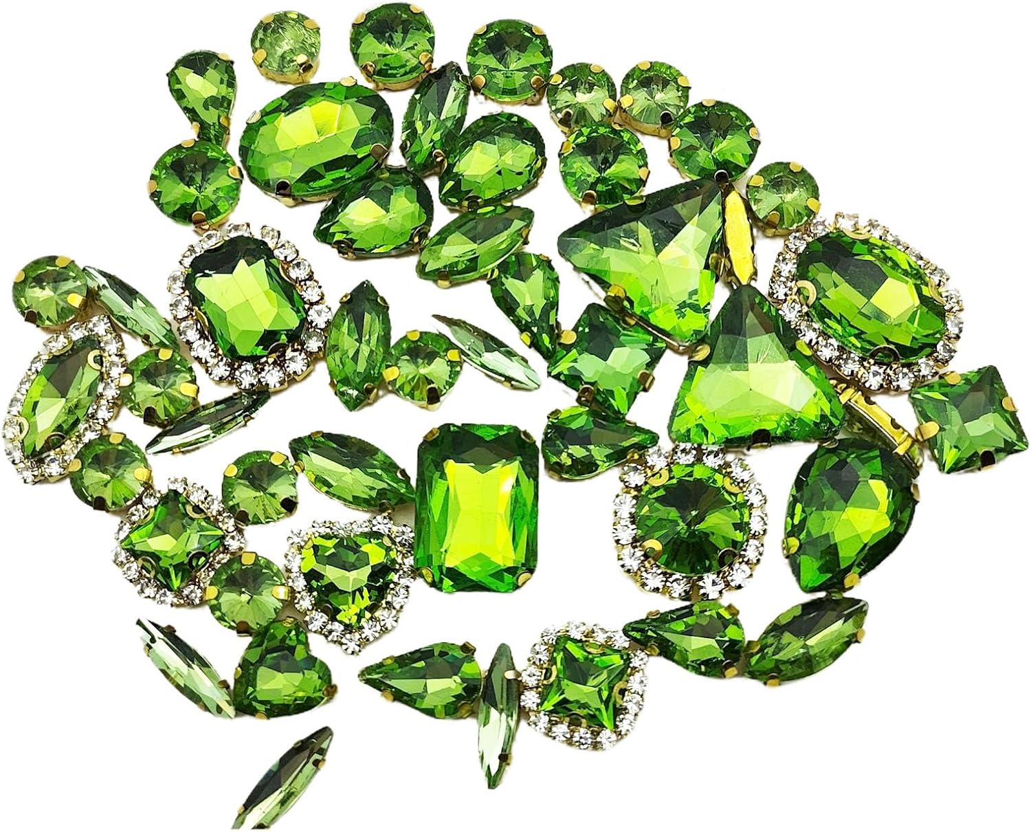 50PC Green Mixed Shapes Sew On Crystal Rhinestone Sew On Claw Flatback Glass with Gold Claw Rhinestone Setting for DIY Craft, Clothes, Shoes, Dress, Jewelry Charms Making