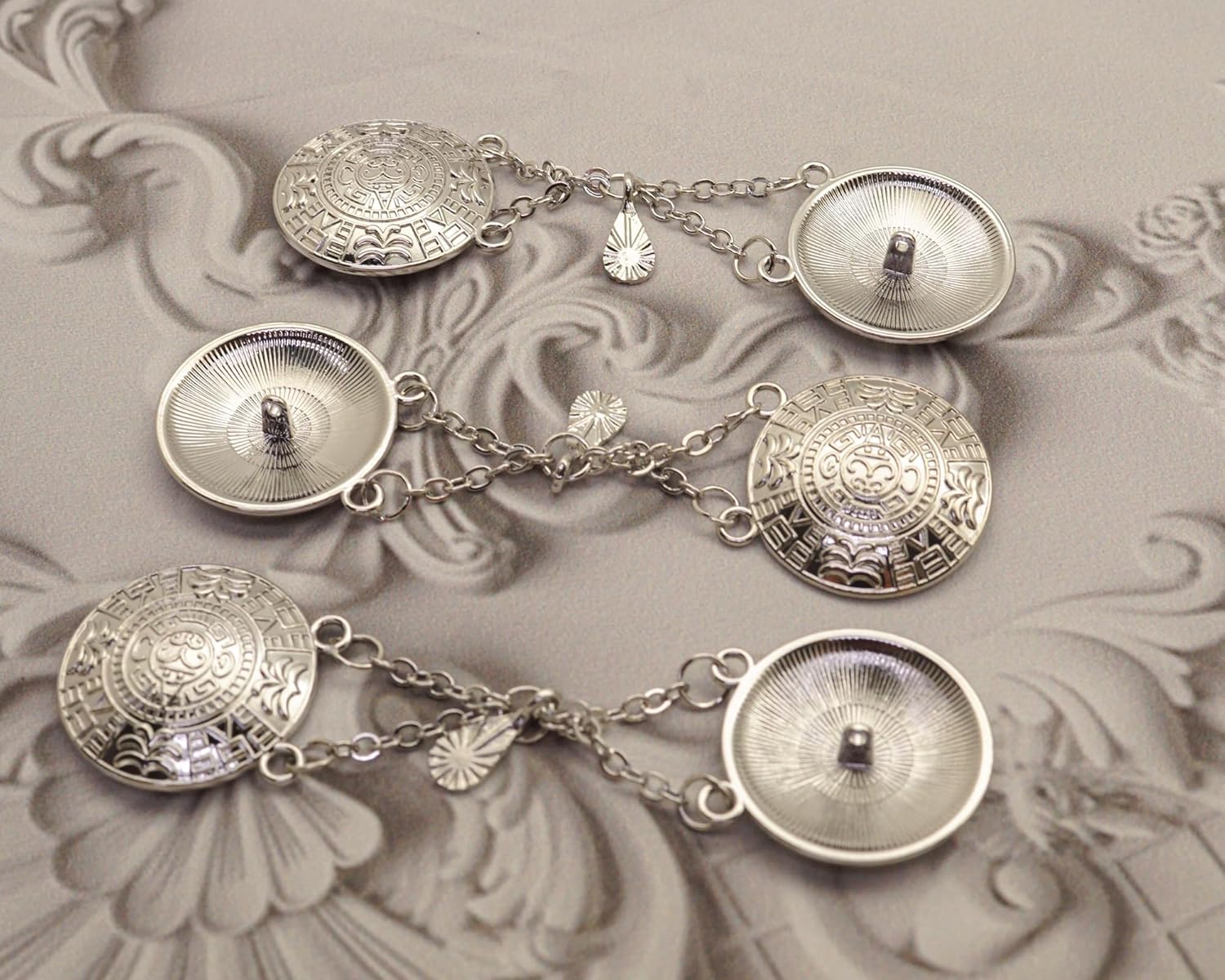 Set of 12 Charro Ornate Metal Button, Charro Chains, Vaquera Buttons, Quinceañera Accessory, Mariachi Suit Sewing Button, Suit Blazer Button (Silver)