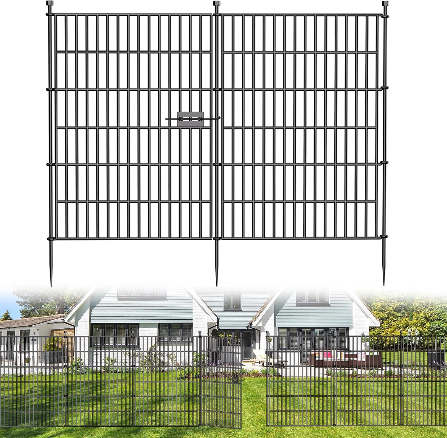 5 Panels No Dig Decorative Outdoor Garden Fence for Yard, 24 in(H) X 10 ft(L) Animal Barrier Fencing Rustproof Metal Wire Panel Border for Dog, Rabbits, and Patio Temporary Ground Stakes