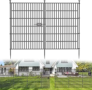 10 Panels No Dig Decorative Outdoor Garden Fence with Gate for Yard, 40 in(H) X 23.6 ft(L) Animal Barrier Fencing Rustproof Metal Wire Panel Border for Dog, Rabbits, and Patio Temporary Ground Stakes