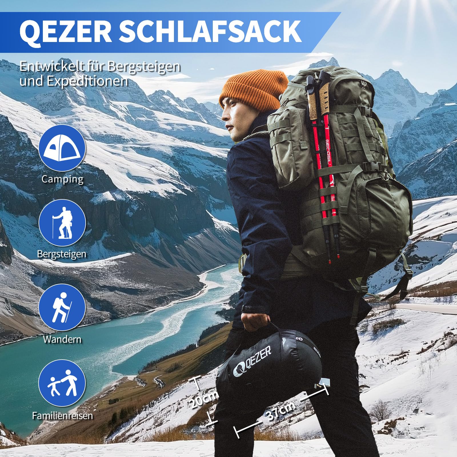 Daunenschlafsack,Warmer Leichter Winter Schlafsack 0°C bis -23°C für Erwachsener und Kind 4 Jahreszeiten Camping Outdoor und Indoor