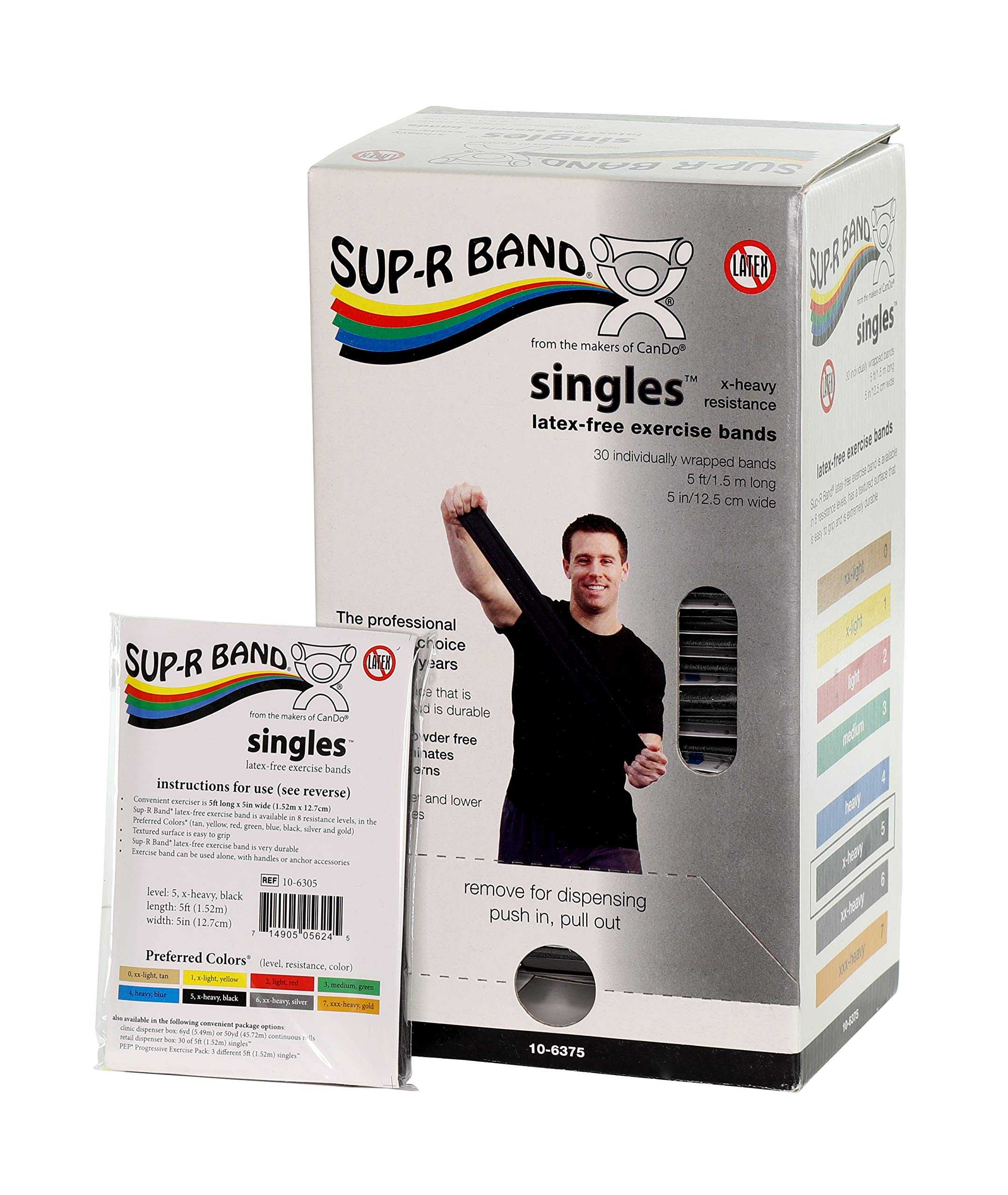 CanDo 10-6375 Sup-R Band Latex-Free Exercise Band, 5' Length, Black, Pack of 30