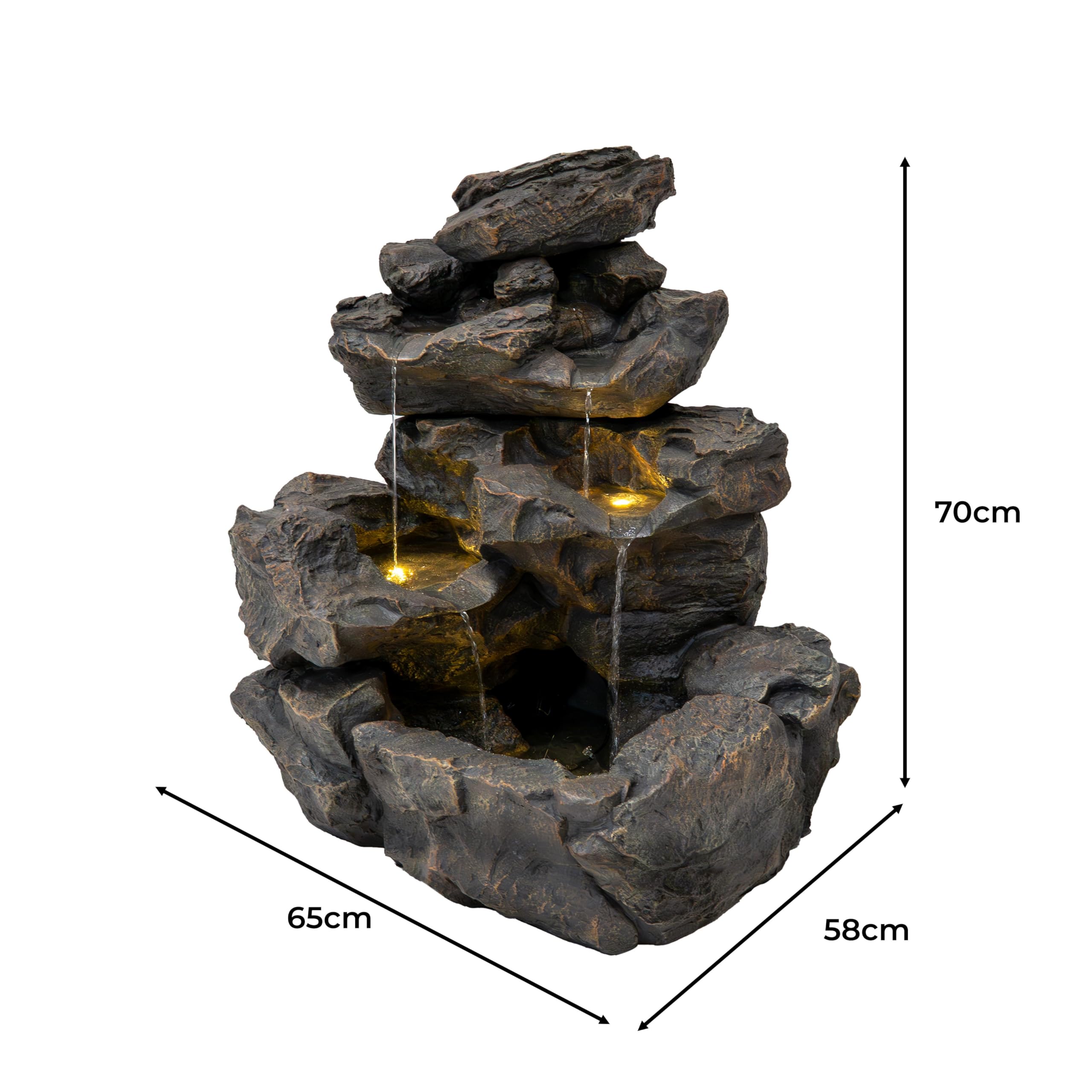 Fuente de Agua Exterior Eléctrica Efecto Roca con Luz LED, Cascada Decorativa Grande para Jardín y Patio, Bomba Silenciosa, Estilo Natural – Rustic Rapids