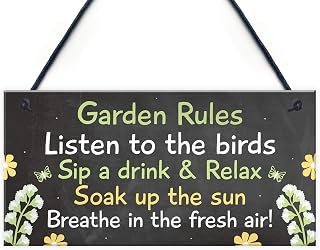 RED OCEAN Novelty Garden Rules Hanging Plaque SummerHouse Sign Garden Shed Friendship Gift