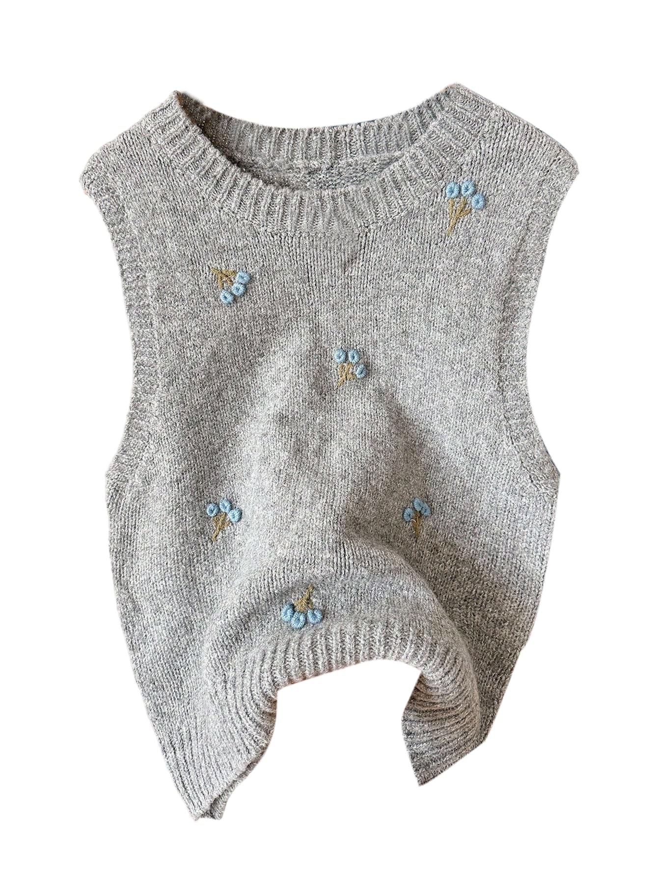 SweatyRocks Womens Crew Neck Sweater Vest Embroidered Sleeveless Pullover Sweater Tank Tops Knitwear
