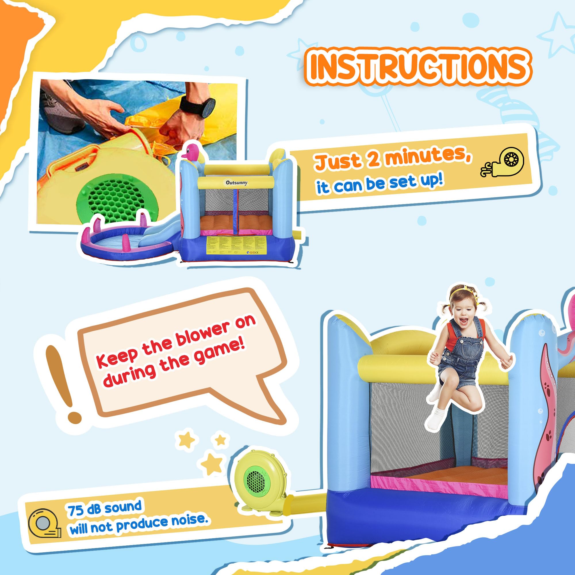 Outsunny 3en1 Castillo Hinchable tobogán niños 3-8 3,6x1,75x1,8m