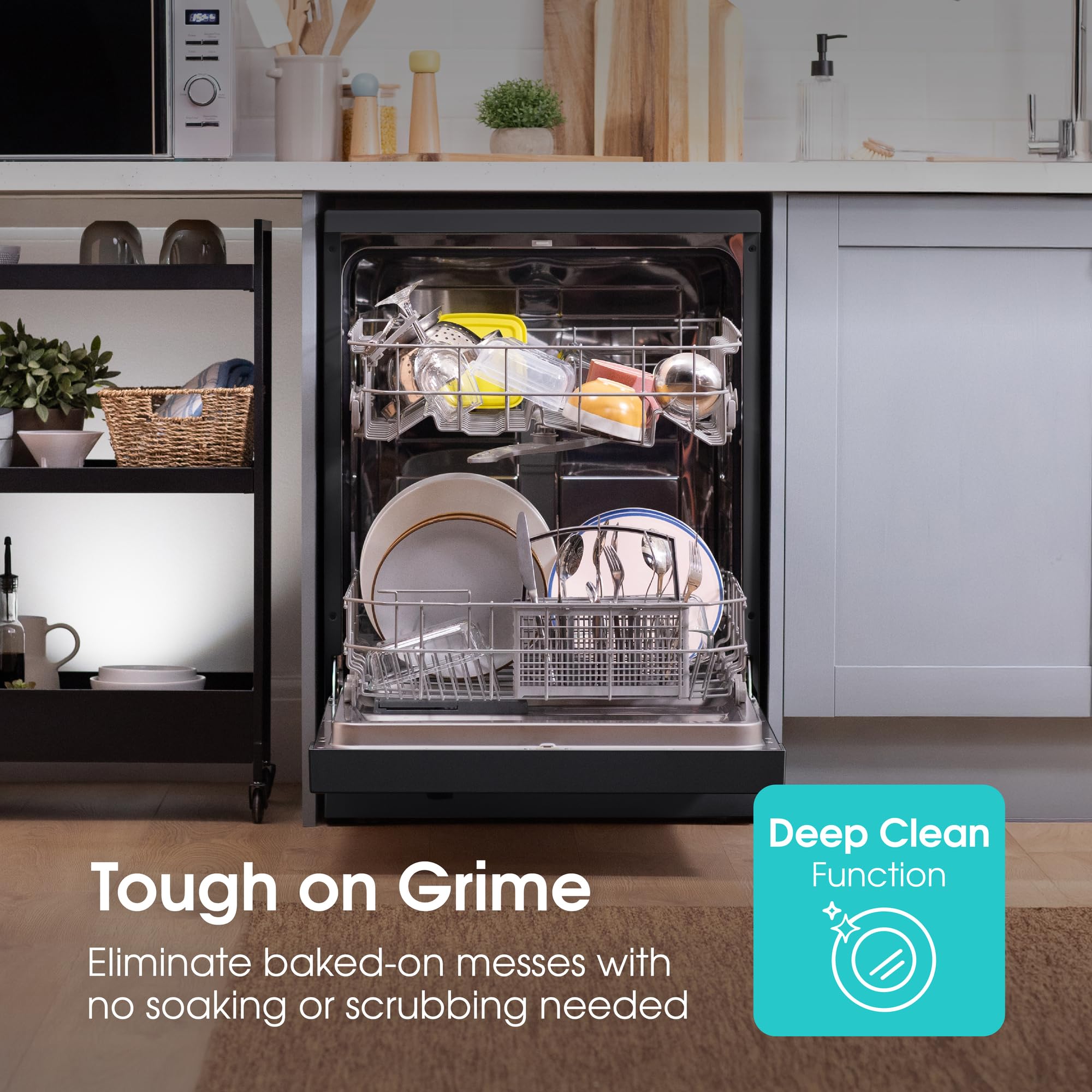 Abode Freestanding Dishwasher Class E with 12 Place Settings, 6 Wash Programs, 24-Hour Delay Start, Removable Cutlery Basket & Deep Clean Function in Black A60DW00E1B — view 5
