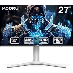 KOORUI Gaming Monitor 27 Pulgadas, 2K Pantalla Ordenador QHD(2560 * 1440), 240Hz, VA Mini LED, 1ms, Adaptive Sync, 2xHDMI 2.0 & DisplayPort 1.4, HDR 1000, DCI-P3 95%, VESA 75 * 75mm, Altura Ajustable