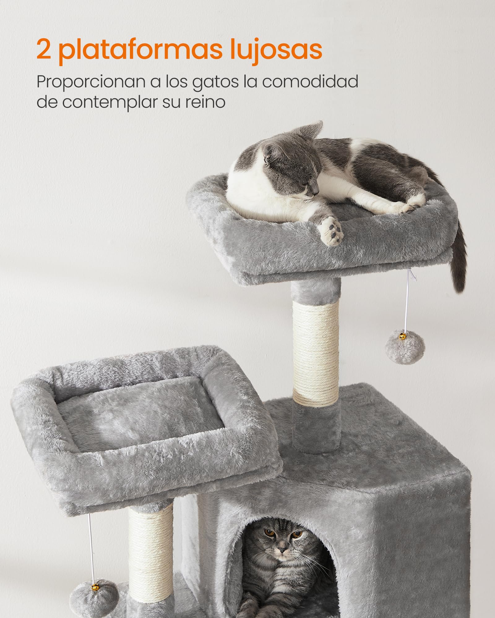 Feandrea Árbol de Gatos, Torre para Gatos, 115 cm, Gris Glaro PCT141W01
