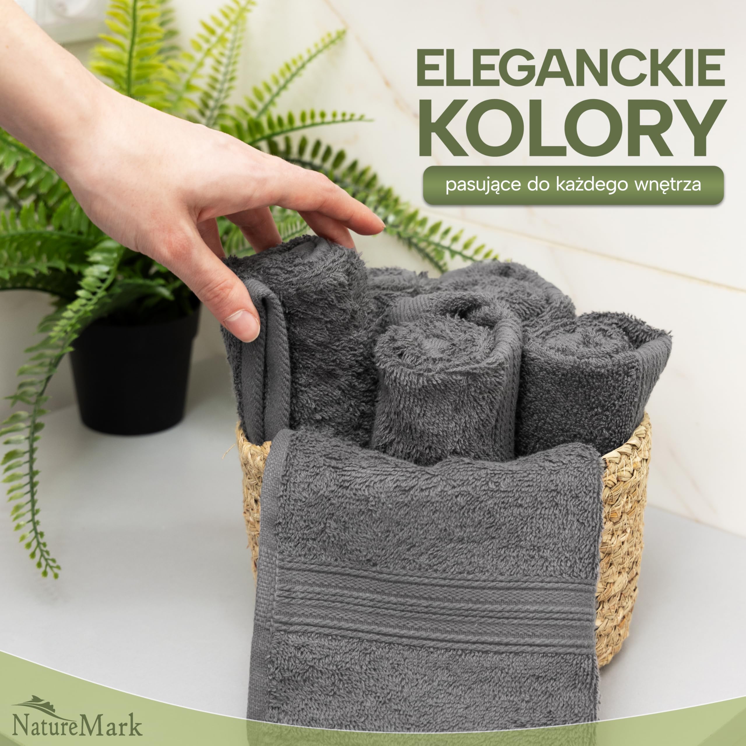 NatureMark Ręczniki gościnne – Zestaw 12 sztuk (30x50 cm), 100% bawełna, certyfikat Oeko-Tex, miękkie, chłonne i łatwe w pielęgnacji – Do łazienki, dla gości i spa – Kolor Antracyt/Szary