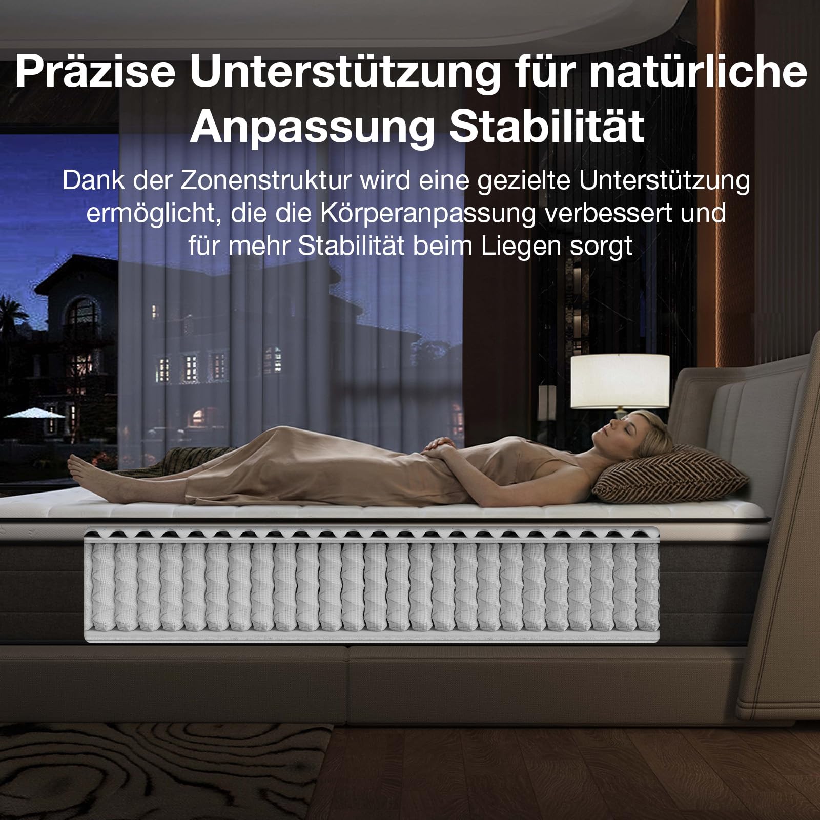 Novilla Matratze 90x200, H3 7 Zonen Taschenfederkernmatratze für gezielte Unterstützung, Wellenförmige Komfortschaumschicht für verbesserte Atmungsaktivität, Öko-Tex Zertifiziert, Höhe 22 cm
