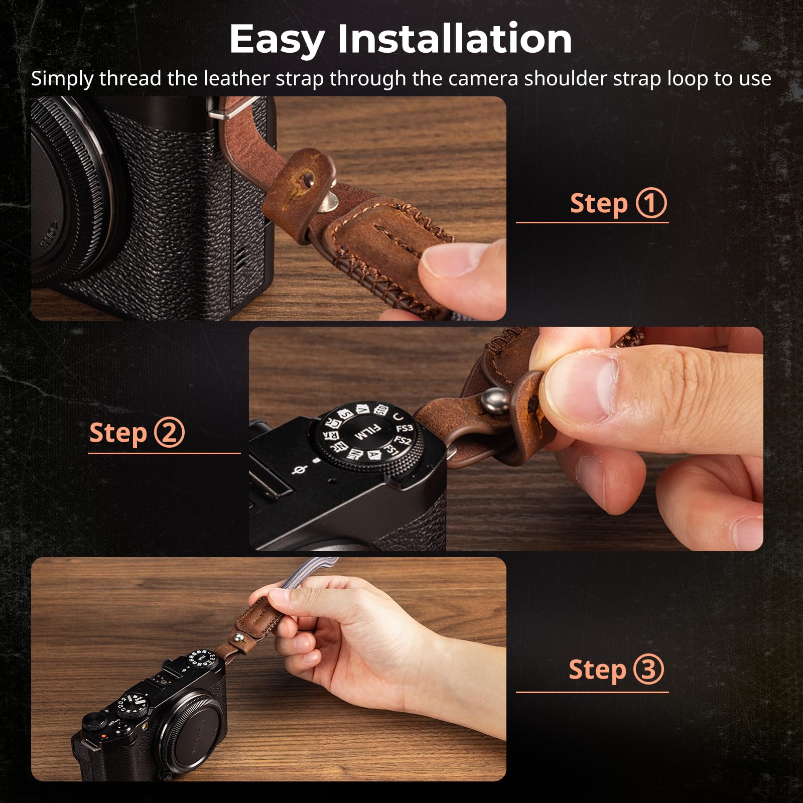 SMALLRIG Shoulder Strap für Kamera, verstellbarer geflochtener Schultergurt für Kamera mit O-Ring und Lederpolster für DSLR/spiegellose Kameras für Sony, für Fujifilm,für Canon, für Nikon