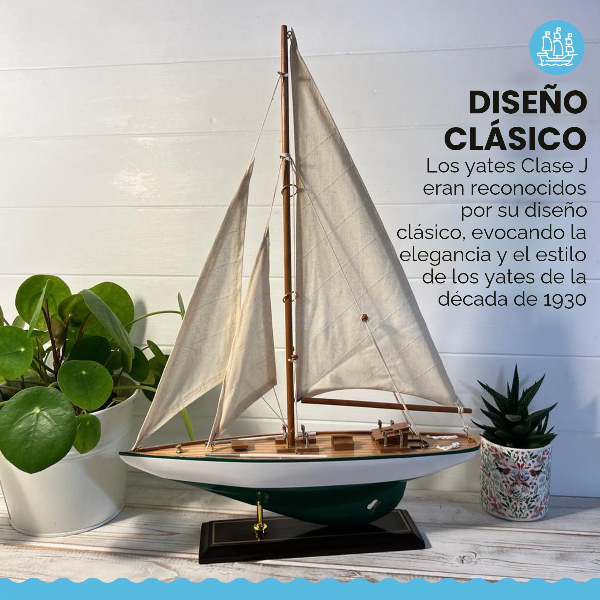 Thorness Detallado 35 cm de largo de madera modelo J Class velero | Yate de carreras de la Copa América | Adorno náutico | Modelo de barco de vela | Modelo de barco totalmente montado