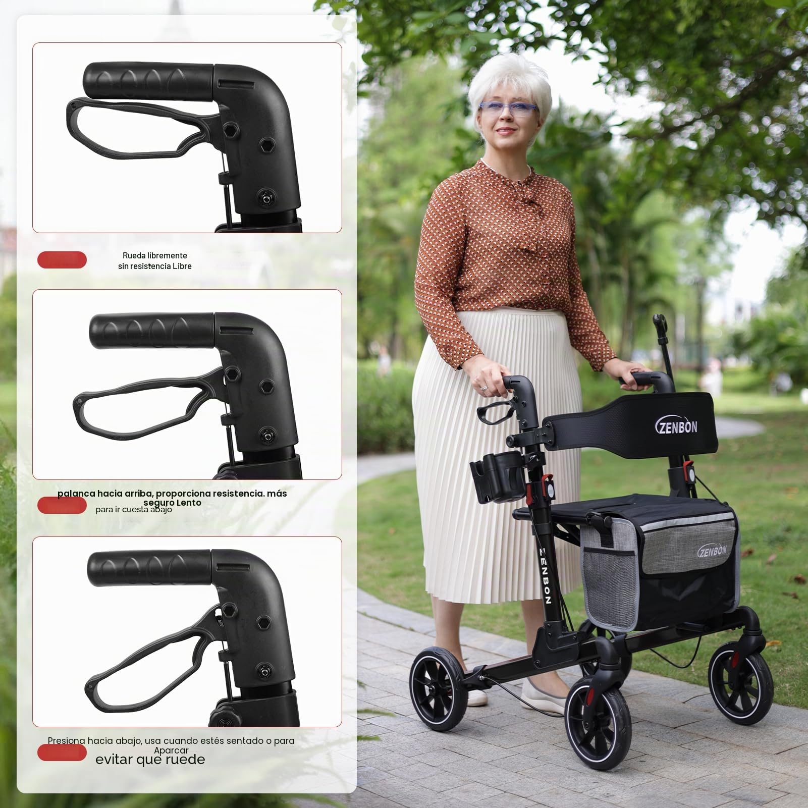 Andadores para Ancianos Aluminio: Andador plegable y ligero con Asiento - Andador de Interior Andadores ligeros y Plegables Especiales con Respaldo y Porta Bastón (Negro)