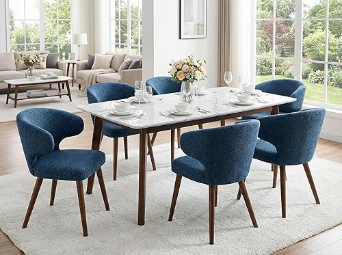 Miniatura 9 de Juego de 6 sillas tapizadas con brazos decorativos, de imitación de sherpa de mediados de siglo, sillas de comedor modernas para cocina, comedor,