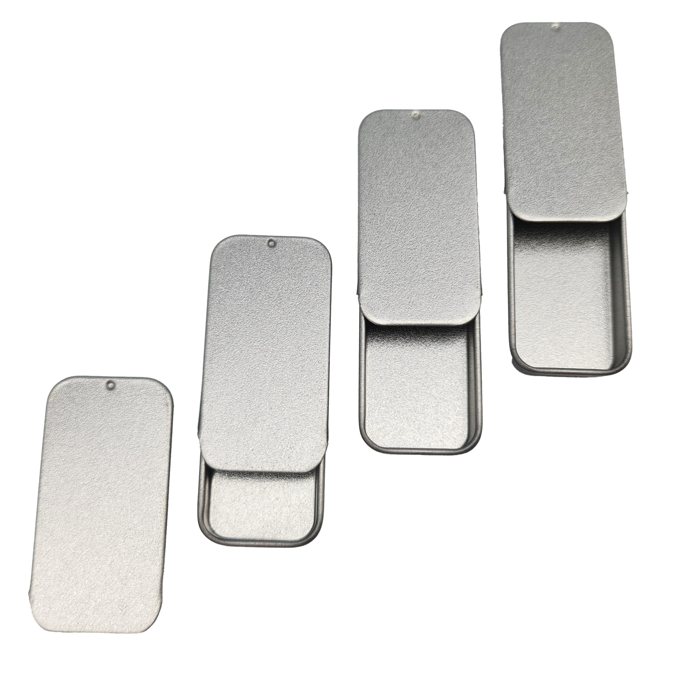 Shc Web Silver 4 X 10Ml Rectangular Tin With Slider Lid - Mini Favour/Gift/Sweets/Lip Balm/Pill Boxes - Sliding Top - Pocket Size - Camping/Hiking Everyday Carry Edc