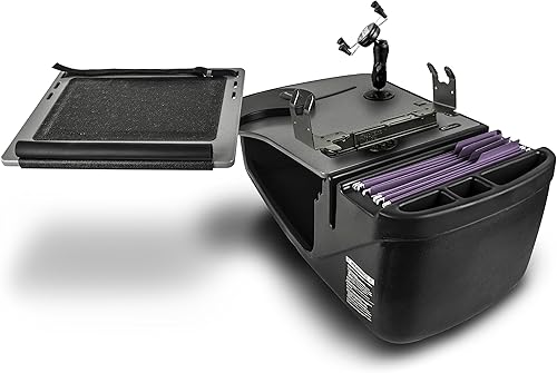 AutoExec Reach - Escritorio para asiento de auto, en negro, computadora para coche con soporte para teléfono e impresora, talla única , gris