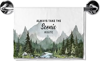 Adventure Nature Mountain Kitchen Towels, Camping Lover Gifts Dish Tea Towels for Kitchen Decor, Always Take The Scenic Route Decorative Hand Towels for Bathroom, 16x24 Inch