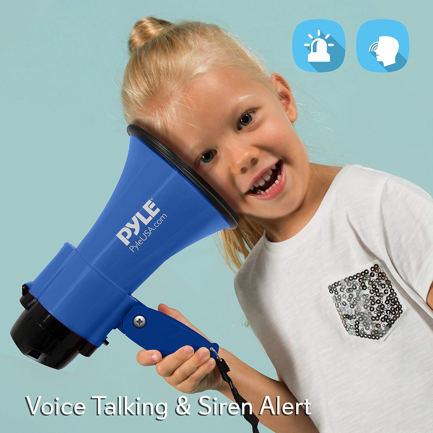 Pyle Compact Battery-Operated Megaphone with Siren - 30 Watt Power, Microphone, 2 Modes, PA Sound, Bullhorn, Foldable Handle for Cheerleading, Police Use (Blue) : Sports & Outdoors