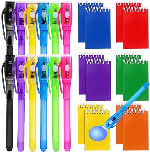 12 bolígrafos de tinta invisible y mini cuaderno, bolígrafo espía con luz UV para niños, bolígrafos de tinta que desaparecen para escribir mensajes