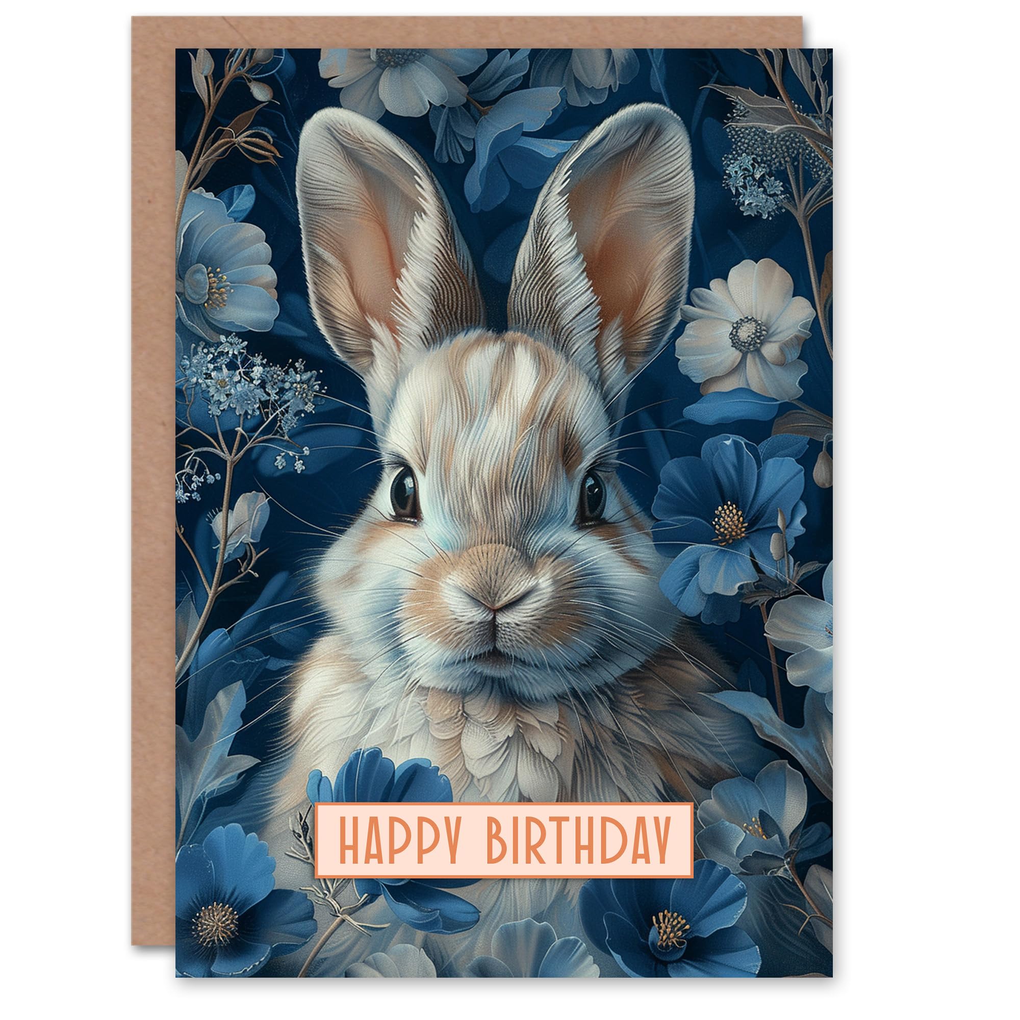 Artery8 Birthday Card Cute Bunny Rabbit Blue Flower Pattern For Her Gran Sister Niece Daughter Wife Woman Greeting Card