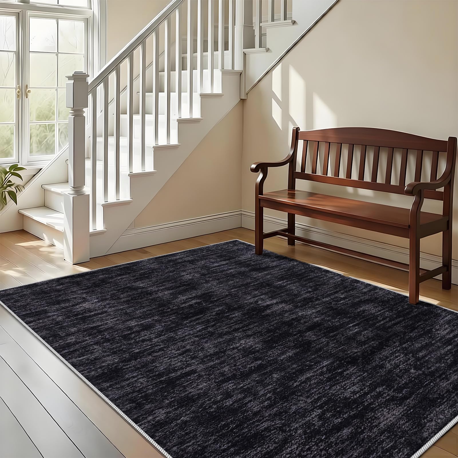 Waschbarer Wohnzimmerteppich, 200 x 260 cm Schwarz Teppiche für Schlafzimmer, Outdoor Teppich Wohnzimmer Balkon Küchenteppich, Kurzflor Schlafzimmer Carpet Living Room Bedroom Esszimmer Teppiche