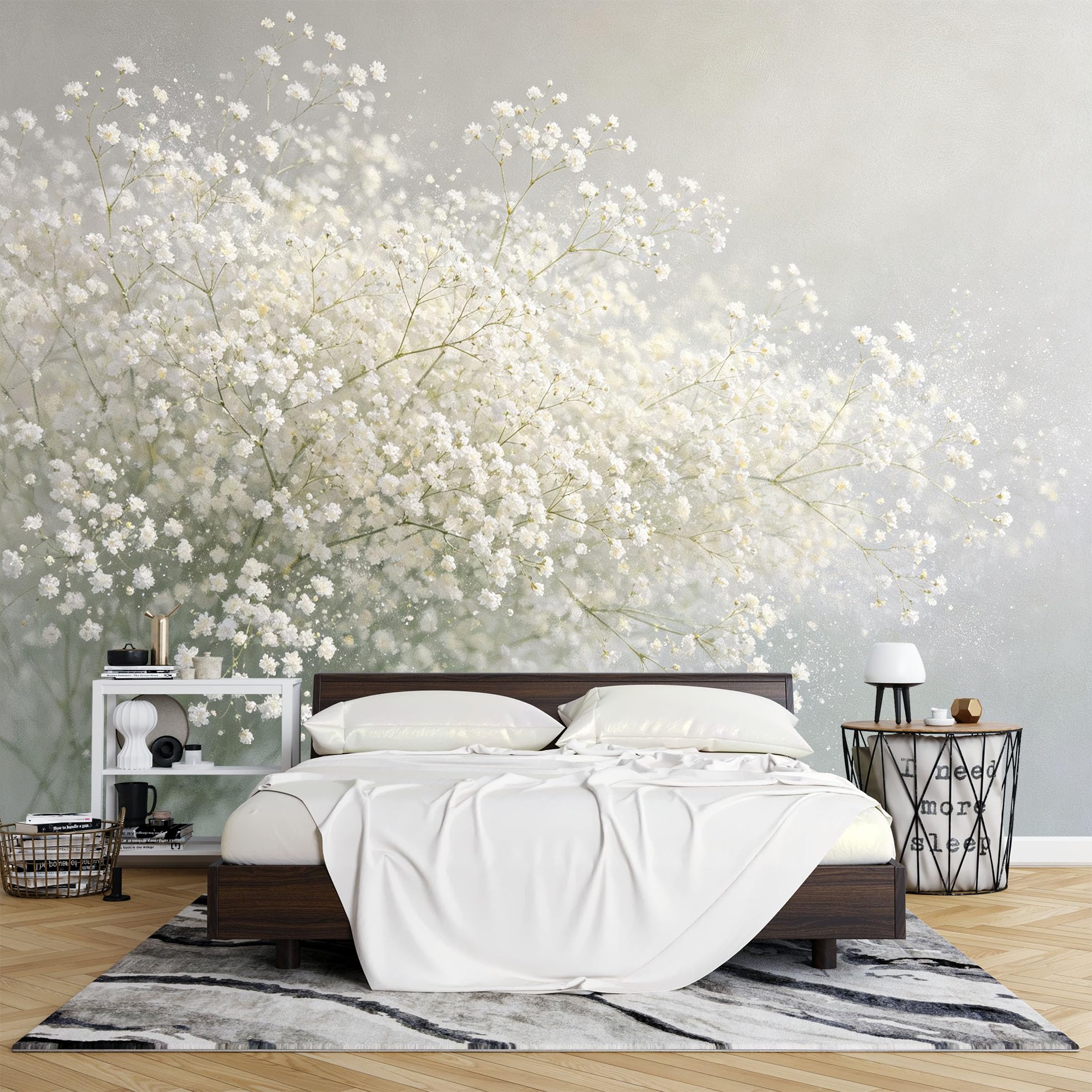 Fototapete, 3D Blumenwand Wandbild Foto Tapete Nicht Gewebt 320 x 230 cm Weißer Baby'S Breath Gypsophila Blumen Tapete Wandbild für Wohnzimmer Schlafzimmerflur Feature Wand Wohnkultur