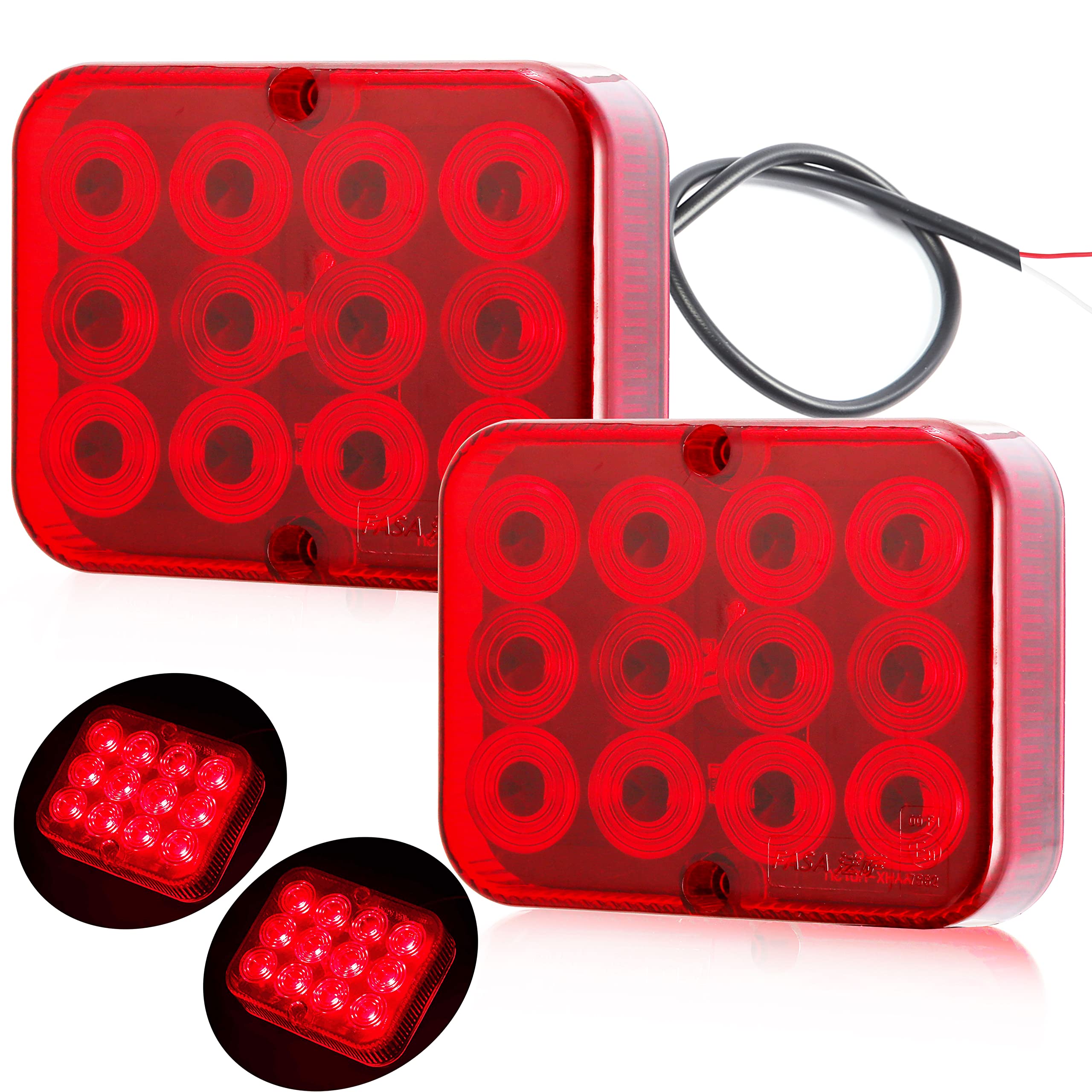 LED 12 V Red Rear Fog Lights (2 Pieces), E Mark, Waterproof for Caravan, Truck, Trailer, E11 Certified