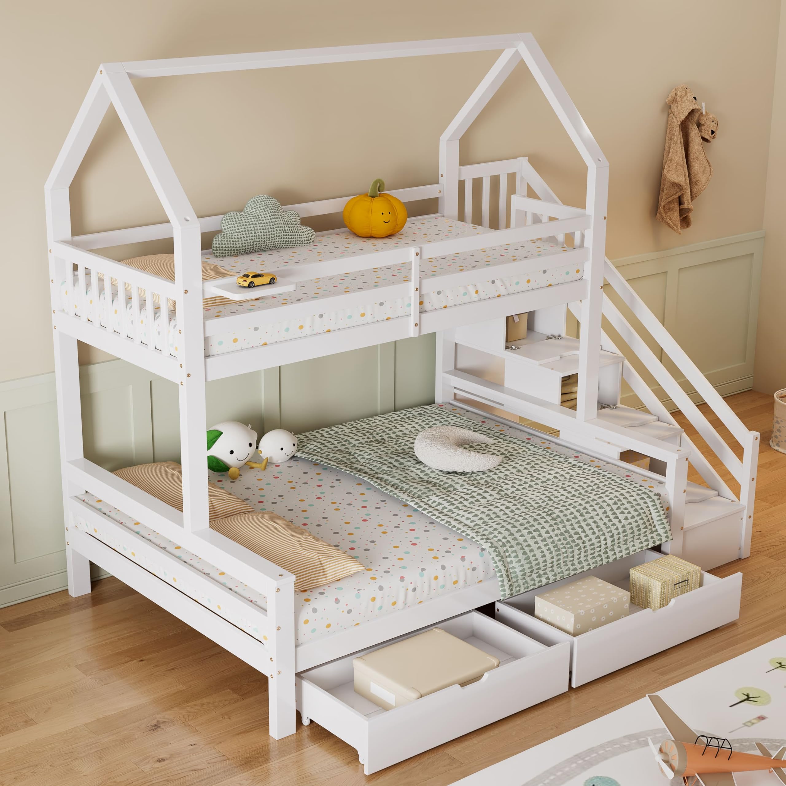 Letto a castello triplo 3 x 90 x 200 cm con scivolo e ripiani - rete a
