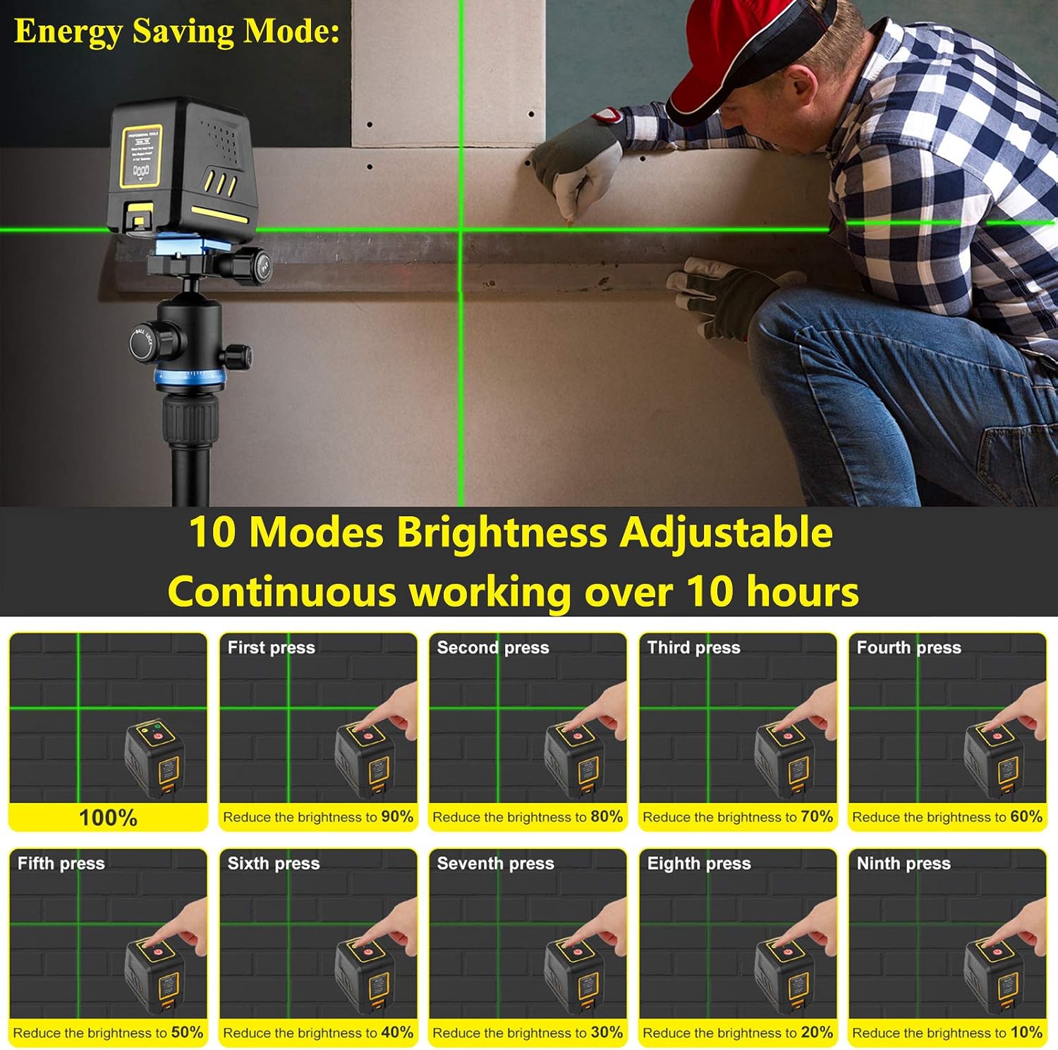 Featured Product Green Laser Level Self Leveling 100ft Cross Line Laser Level Exterior with Pulse Mode for Picture Hanging Construction DIY Tool Horizontal/Vertical Line 10 Brightness Adjustment for Indoor Outdoor