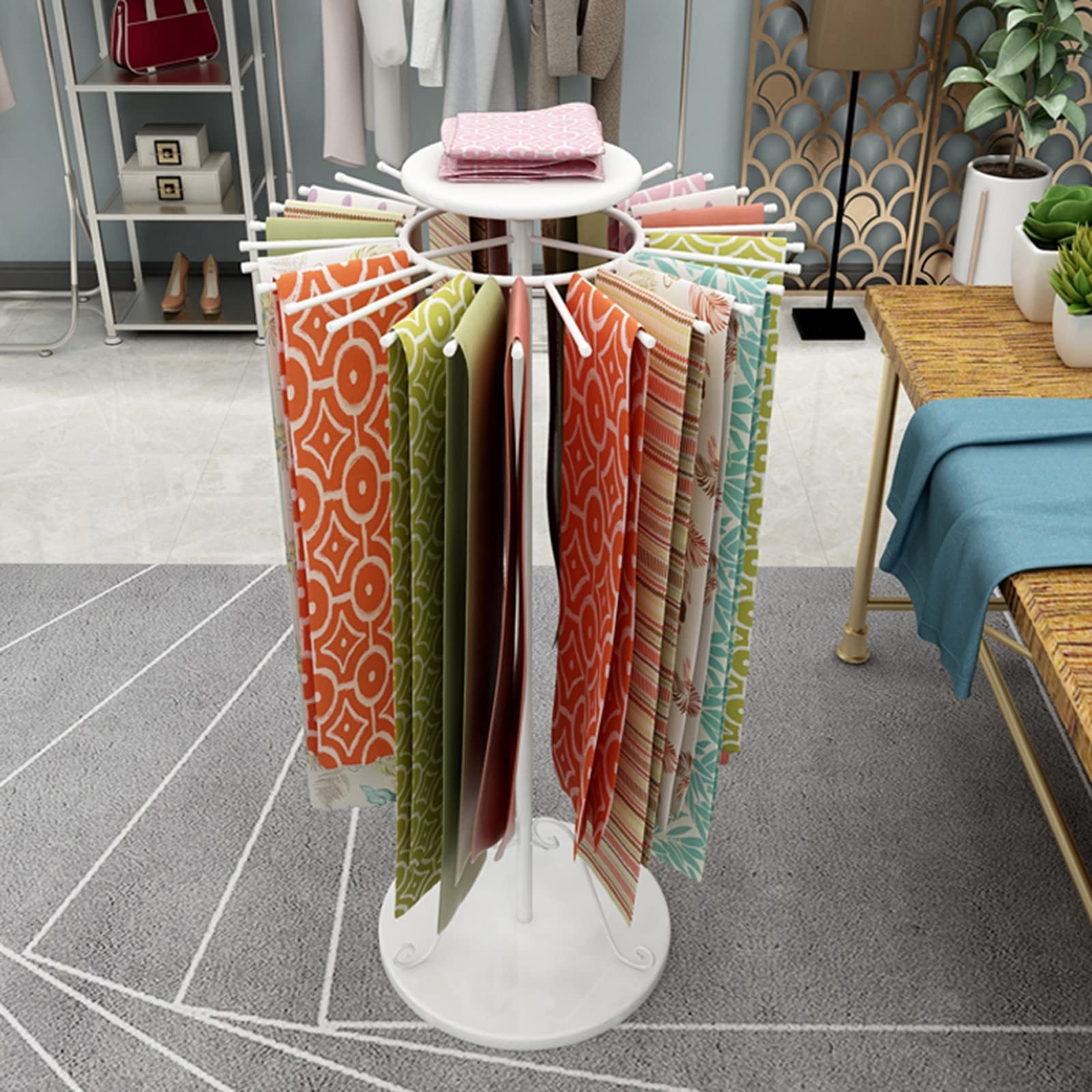 Percha para bufanda para hombre, altura ajustable, giratoria, ahorro de espacio, color blanco, diámetro 70 cm