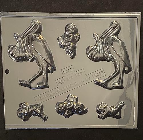 Molde de plástico de chocolate para baby shower, cigüeña y querubín, molde de jabón