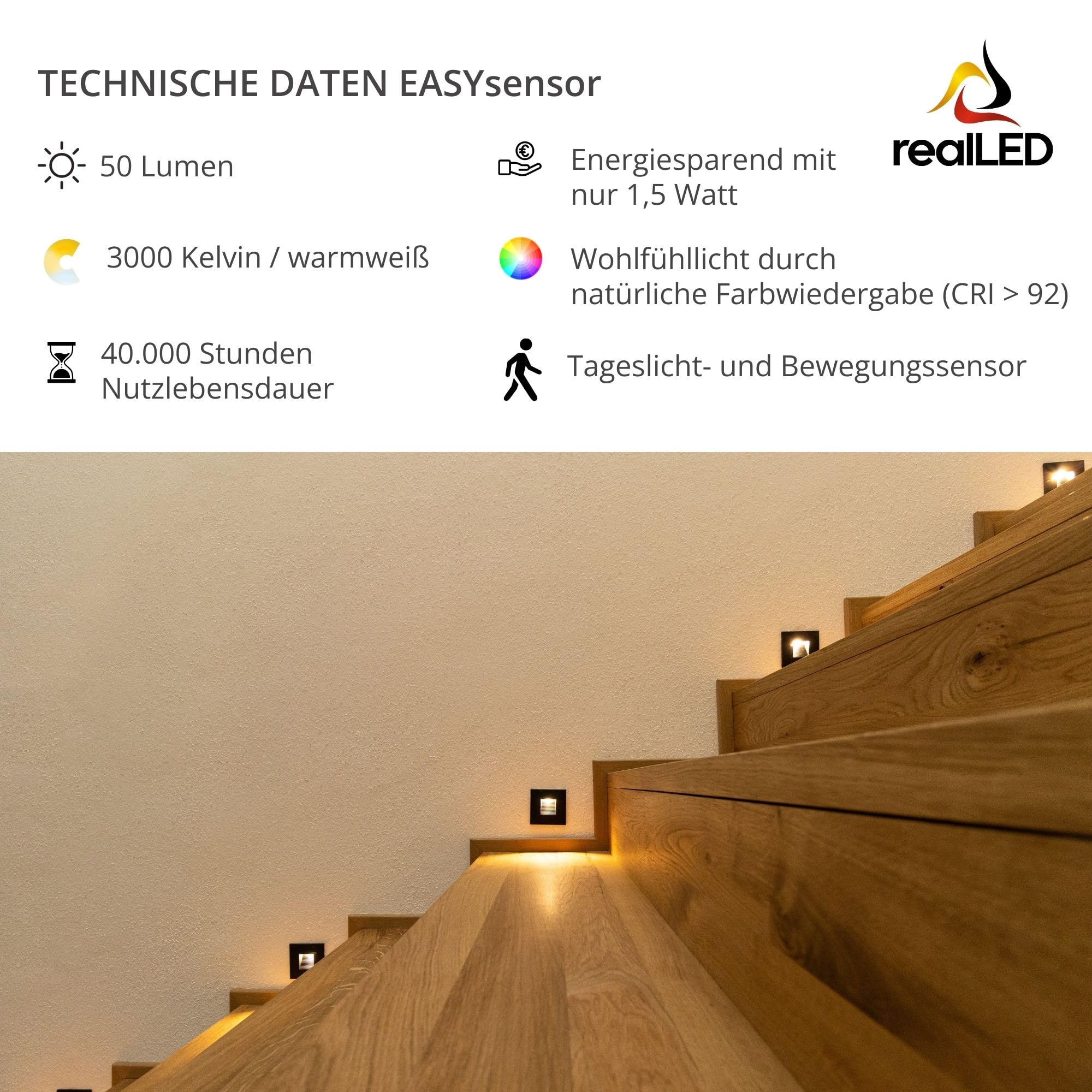 Treppenleuchte EASY 1,5 W 3000K warmweiß | weiß | Mit Sensor