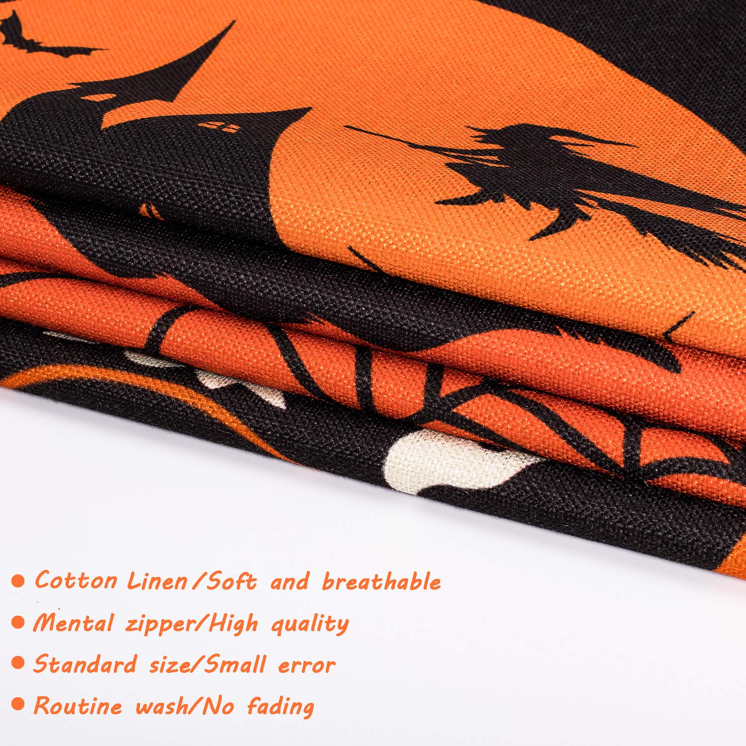 Whaline Set Di 4 Federe Per Cuscino 45x45 Cm - Halloween Con Ragnatela, Zucca, Fantasma - Morbide In Lino, Double Face, Decorazione Casa
