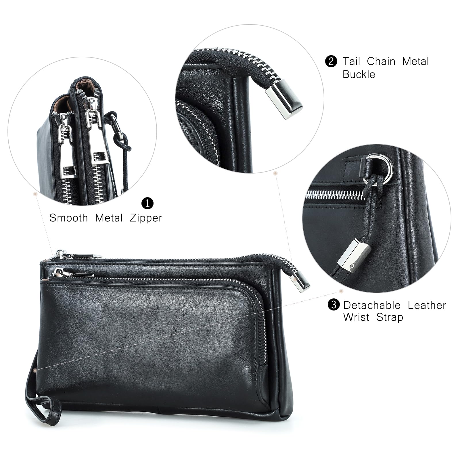 CONTACT'S FAMILY Organizador de cables de cuero, bolsa organizadora técnica, accesorios electrónicos, bolsa de transporte de viaje, Black, Organizador de bolsas