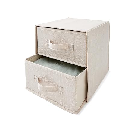 Anko Linen Drawer Storage Organizer - 2 Tier | Cloth Storage Box For Clothes | Rack For Storage Cabinet | Room Decor Items | Chest Of Drawers For Storage | H28 X W27 X D27Cm |, Beige