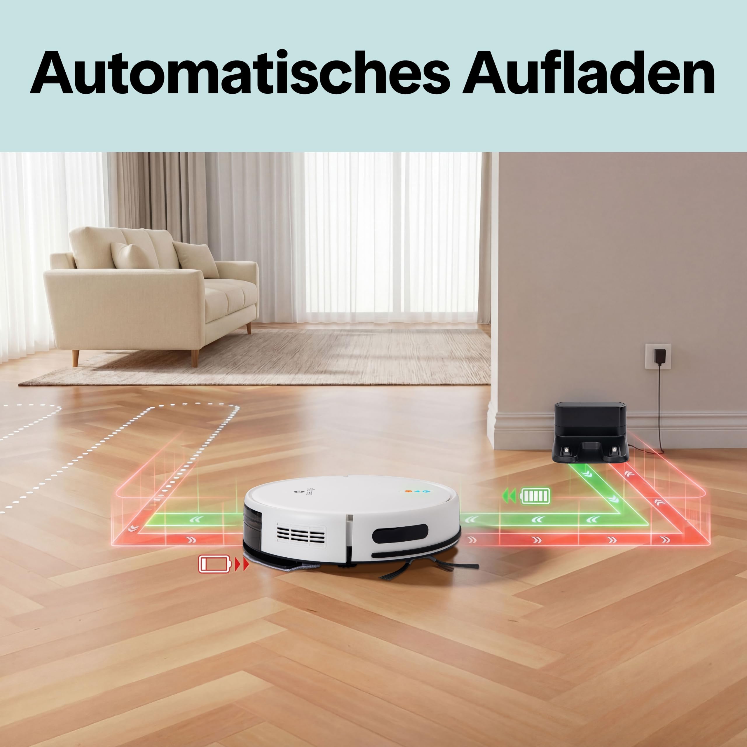 SereneLife Saugroboter mit Wischfunktion, 2 in 1 Staubsauger Roboter, 3000pa Saugkraft, WLAN, Schlank & Geräuscharm mit Absturzsensoren, Selbstaufladend für Tierhaare, Weiche/Harte Böden, 140Mins Max