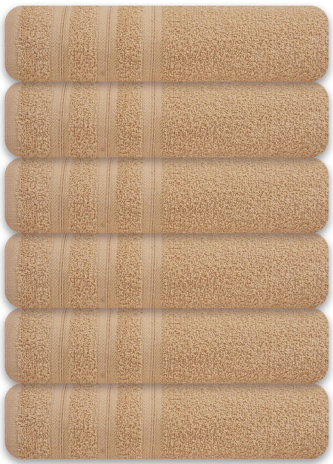Large Bath Towels Set of 6 24 x 50 100 Cotton Terry Durable Soft Quick Dry Beige Multipurpose